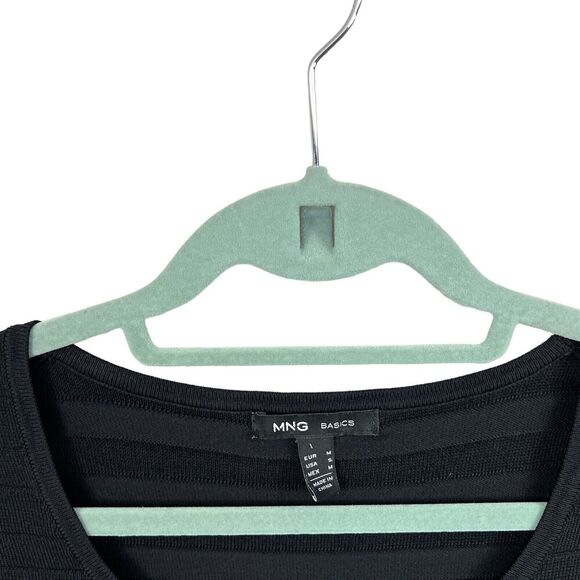 MNG Basics Bodycon Dress Stretch Scoop Neck Ribbed 3/4 Sleeve Black Women Size S - Picture 3 of 5